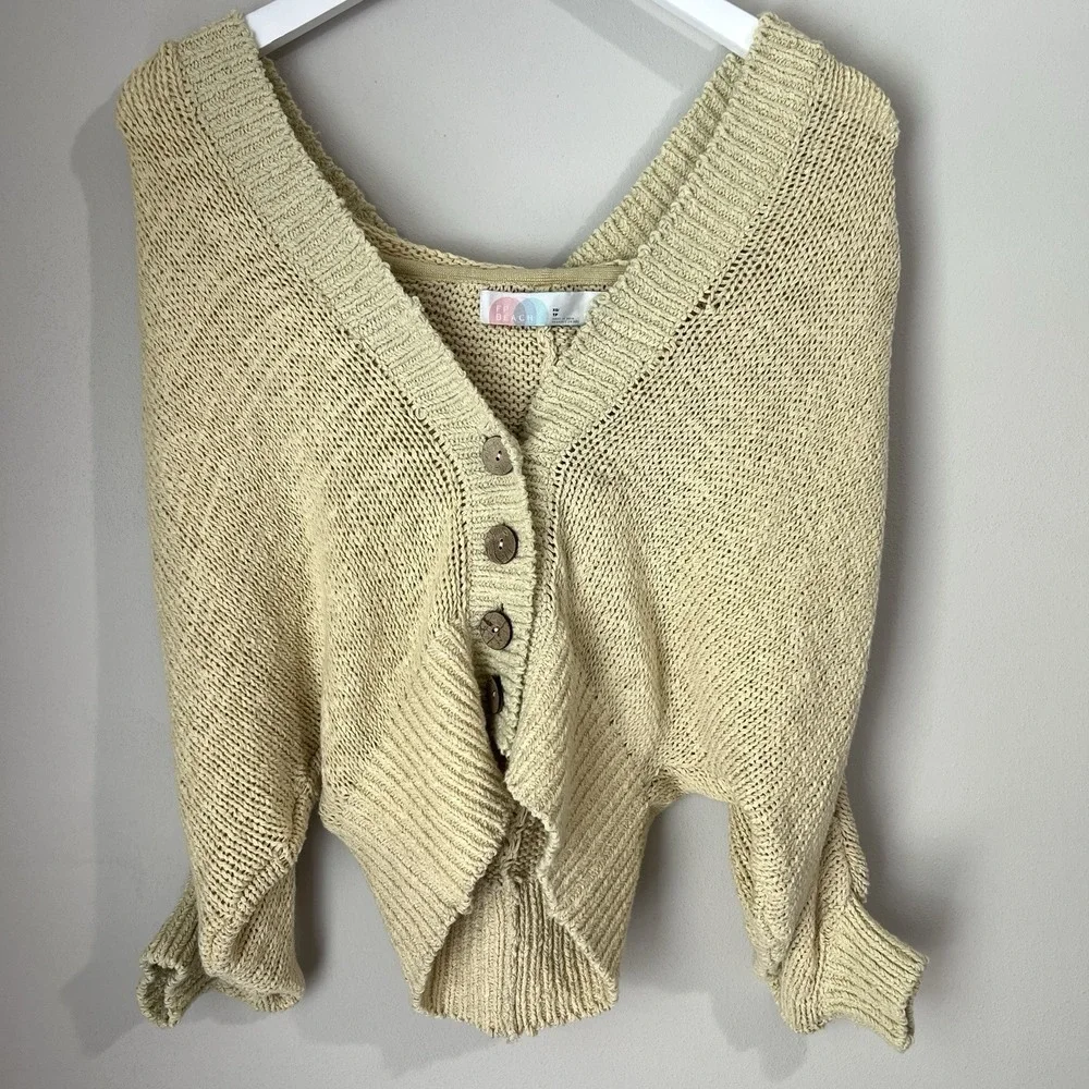 Free People Beach Sandra Sweater Cardigan Women's XS Knit Cropped‎ Cream Beige